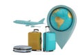 Travel concept suitcase and globe isolated on white background 3D illustration Royalty Free Stock Photo