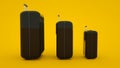 Travel concept. Three various sizes suitcases isolated on yellow background. 3d illustration