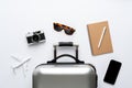 Travel concept from the top view with luggage and airplane