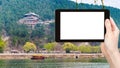 tourist photographs pagodas of Longmen Grottoes Royalty Free Stock Photo