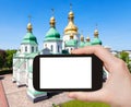 tourist photographs Saint Sophia Sobor in Kiev