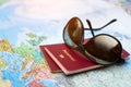 Travel concept, two passports on the map of the world, holidays