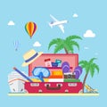 Travel concept vector illustration in flat style design. Vacation and tourism background Royalty Free Stock Photo