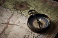 Travel concept of vintage compass on old and aged map. Generative AI Royalty Free Stock Photo