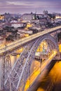 Travel Concepts and Ideas. Dom Luis I Bridge in Porto in Portugal During Golden Hour With Passing Metro Lanes Royalty Free Stock Photo