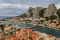 Travel in Croatia - Omis town surrounded by mountains. Royalty Free Stock Photo