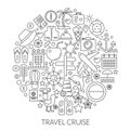 Travel cruise thin line vector concept illustration. Voyage vacation traveling stroke outline poster, template for web. Royalty Free Stock Photo