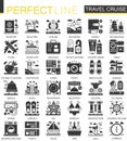 Travel cruise vacation black mini concept icons and infographic symbols set