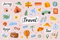 Travel cute stickers template set. Scrapbooking elements