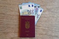 TRAVEL DECUMENTS_EUROPEAN PASSPORT_EURO Royalty Free Stock Photo