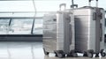 Travel departure journey concept, airport with luggage suitcases at Airport Window terminal waiting area, generative AI Royalty Free Stock Photo