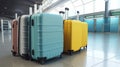 Travel departure journey concept, airport with luggage suitcases at Airport Window terminal waiting area, generative AI Royalty Free Stock Photo