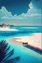 Travel design, ponton pier on white the beach on the beach with a white sand illustration. Royalty Free Stock Photo