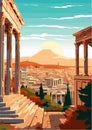 Travel Destination in Athens Greece vintage print. holidays concept