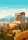 Travel Destination in Athens Greece vintage print. holidays concept