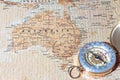 Travel destination Australia, ancient map with vintage compass