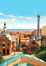 Travel Destination in Barcelona Spain vintage print. holidays concept