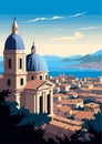 Travel Destination in Dubrovnik Croatia vintage print. holidays concept