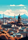 Travel Destination In Edinburgh Scotland Vintage Print. Holidays Concept