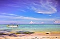 Travel destination, Malaysia. Flag of Sabah on sailing boat Mantanani Island