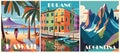 Travel Destination posters set in retro style. Royalty Free Stock Photo