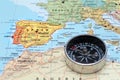 Travel destination Spain, map with compass Royalty Free Stock Photo