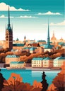 Travel Destination in Stockholm Sweden vintage print. holidays concept