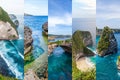 Travel destinations Bali: collage popular must see places of Nusa Penida island Royalty Free Stock Photo