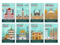 Travel destinations card. Landmarks banner in vector.