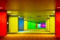 Travel Destinations, Colorful Mulitcolored Illuminated Rainbow Gallery Tunnel Near the NAI Building in the Nederlands Architecture Royalty Free Stock Photo