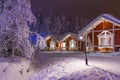 Travel Destinations Concepts. Line of Traditional Lapland Suomi Houses