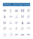 Travel destinations line icons signs set. Design collection of India, Mexico, France, Japan, Italy, Thailand, Spain