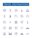 Travel destinations line icons signs set. Design collection of India, Mexico, France, Japan, Italy, Thailand, Spain