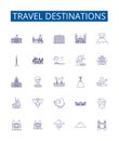 Travel destinations line icons signs set. Design collection of India, Mexico, France, Japan, Italy, Thailand, Spain