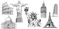 travel destinations-NYC, London Big Ben, Rome-Coliseum, Paris-Eiffel Tower, Rio de Janeiro-Jesus Statue, NYC-Statue o