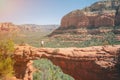 Travel in Devil's Bridge Trail, scenic view panoramic landscape in Sedona, Arizona, USA. Happy young man on the Royalty Free Stock Photo