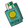 Travel documents, passport and train and plane tickets. Vector illustration in cartoon style Royalty Free Stock Photo