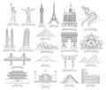 Travel doodle art drawing style. Famous landmarks in the world