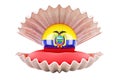 Travel in Ecuador, concept. Pearl with Ecuadorian flag inside seashell, 3d rendering