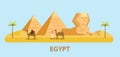 Travel Egypt, pyramid, sphinx and man with camel in flat design illustration vector Royalty Free Stock Photo