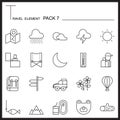 Travel Element Line Icon Set 7.Camping thin icons.Mono pack.Graphic vector logo set.