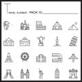 Travel Element Line Icon Set 10.Landmark thin icons.Mono pack.Graphic vector logo set. Royalty Free Stock Photo