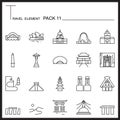 Travel Element Line Icon Set 11.Landmark thin icons.Mono pack.Graphic vector logo set.