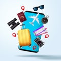 Travel elements vector design. Traveler element like mobile phone, luggage, passport, plane ticket