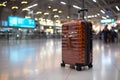 Travel essentials Trolley suitcase in international airport with information board