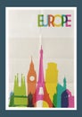 Travel Europe landmarks skyline vintage poster