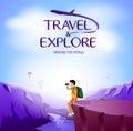 Travel and Explore Around The World with Man Traveler Sitting on The Cliff