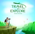 Travel and Explore Around The World with Man Traveler Taking Picture on The Cliff Royalty Free Stock Photo