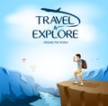 Travel and Explore Around The World with Traveler Man Site Seeing on The Cliff