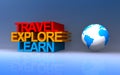 Travel explore learn on blue